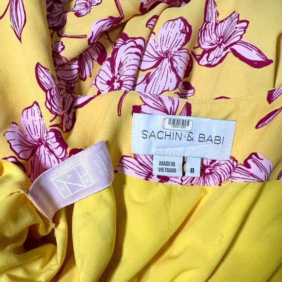 Sachin & Babi Yellow Flutter Sleeve Floral Print Maxi Dress Size 8 - Picture 7 of 10